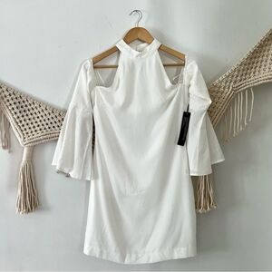 Stevie May White Cold Shoulder Halter Mini Dress.